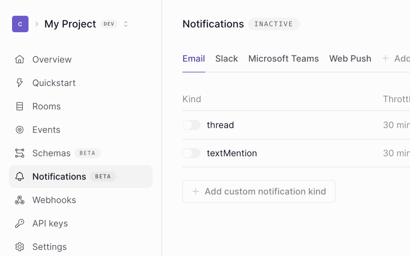 Notifications dashboard page